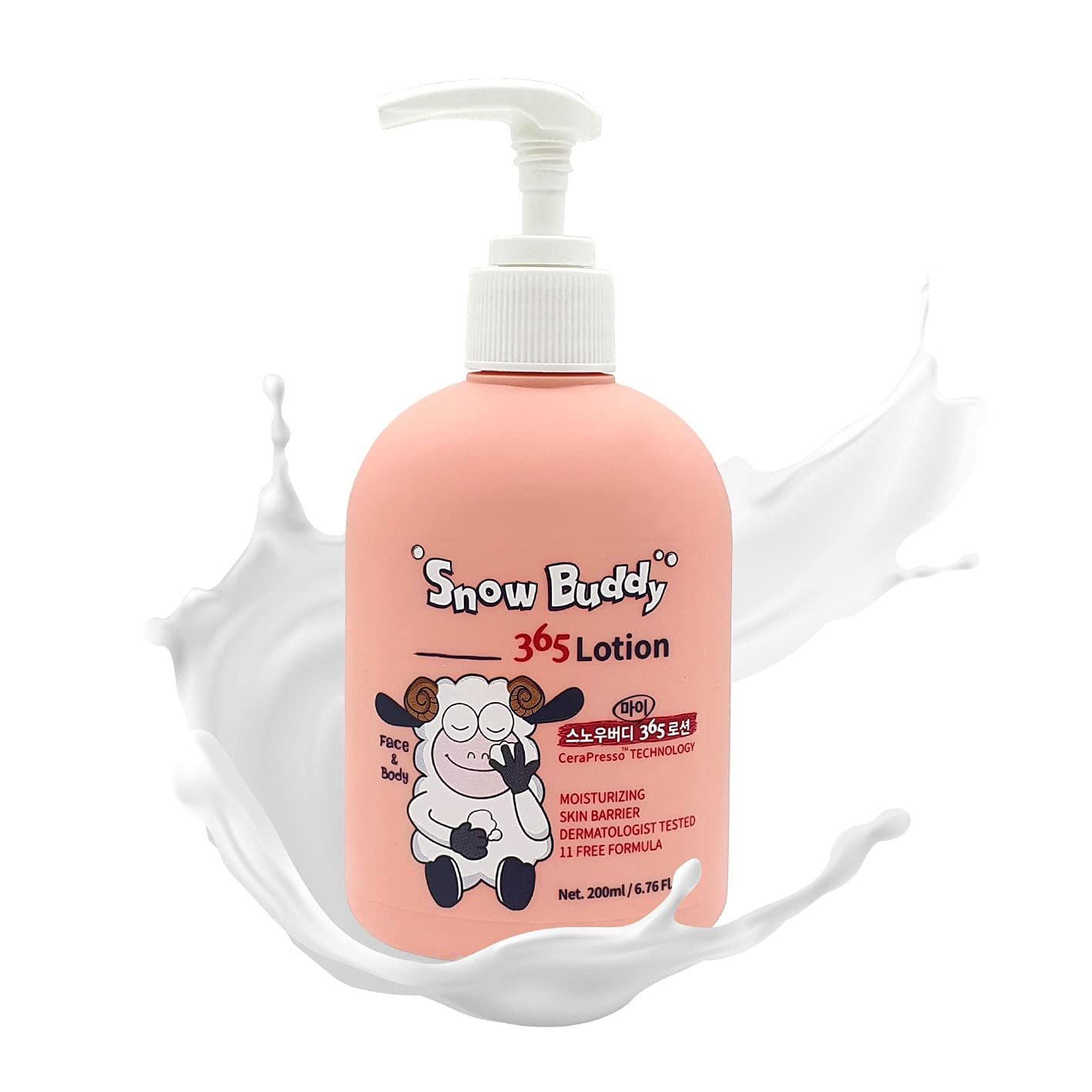 Snow Buddy My 365 Lotion - for Kids - Gentle Daily Body Care with Ceramide, Paraben-Free, Fragrance-Free, Dye-Free, EWG Green, 200ml (6.76 fl.oz), Lettering Sticker Included
