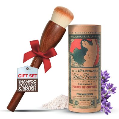Non Aerosol Dry Shampoo Powder with Brush for Dark, Blonde and Oily Hair, All Natural Organic Hair and Body Powder, Paraben Talc free No White Cast Synthetic Fragrance, Lavender Clary Sage - 4oz