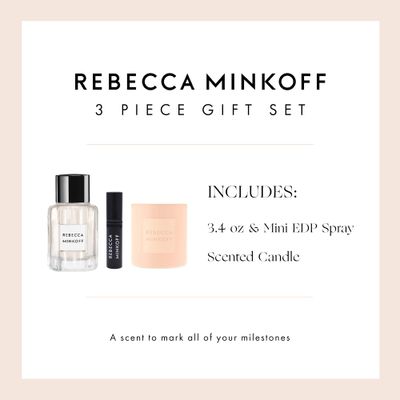 Rebecca Minkoff Gift Set - Notes of Cardamom, Jasmine and Tonka Bean - Delivers Sensuality and Warmth - Perfect for Fragrance Lovers - Includes EDP Spray, Mini EDP Spray and Scented Candle - 3 pc