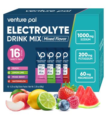Venture Pal High Sodium Sugar-Free Electrolyte Powder Packets - Hydration Packets with Sodium, Potassium Magnesium Zero Calories Vegan, Keto, and Paleo Friendly 16 Sticks