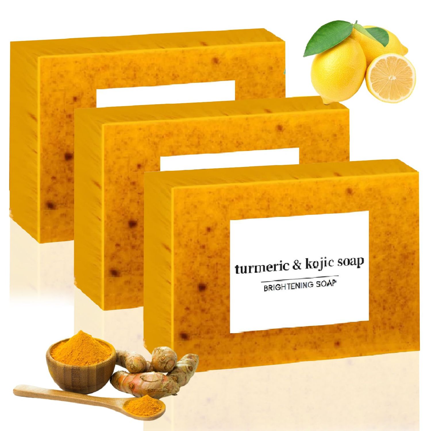 guluxly Lemon Turmeric Kojic Soap Fragrance, Lemon Turmeric Kojic Soap, Turmerics Spots Soap Bar, Turmerics Soap Bar for Face and Body for All Skin Types