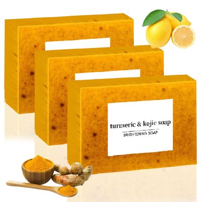 guluxly Lemon Turmeric Kojic Soap Fragrance, Lemon Turmeric Kojic Soap, Turmerics Spots Soap Bar, Turmerics Soap Bar for Face and Body for All Skin Types