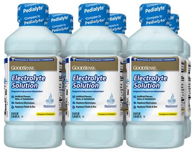 GoodSense Electrolyte Oral Solution, Unflavored, Designed to Help Prevent Dehydration Replaces Electrolytes, Fluid and Zinc, 33.8 Fluid Ounces (Pack of 6)