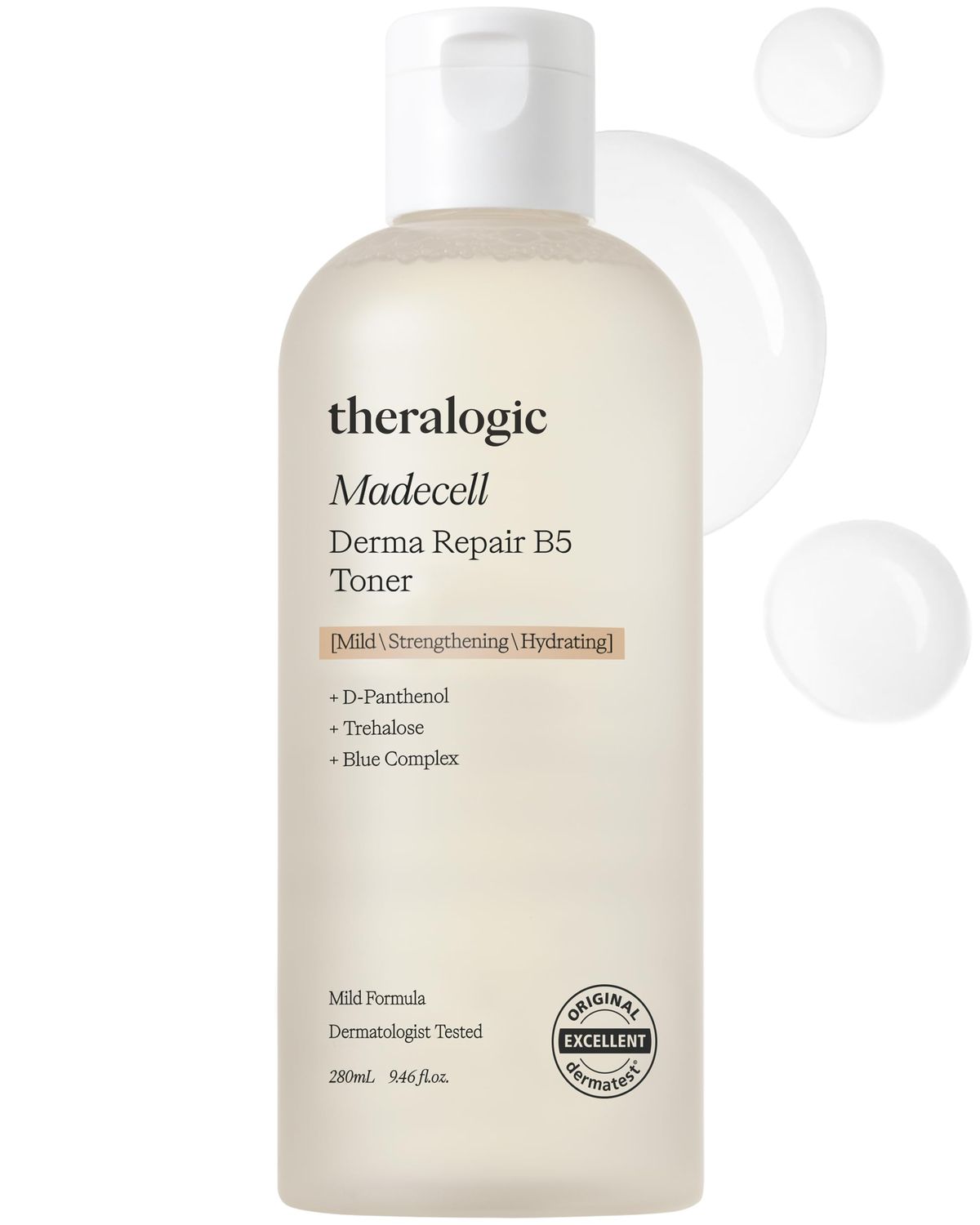 Theralogic Madecell Derma Repair B5 Toner - Inner Skin Moisturizing Soothing Essence Toner for Sensitive Skin with Dexpantenol Madecassoside - Hypoallergenic, Vegan, Fragrance Free, 9.48 fl.oz.