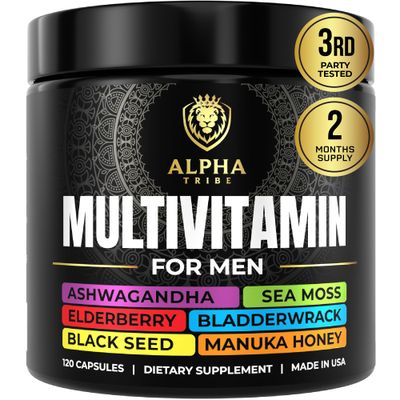Alpha Tribe Multivitamin for Men with Sea Moss, Black Seed Oil, Ashwagandha, Turmeric Bladderwrack, Burdock,Vitamin C, Elderberry, Manuka, Yellow Dock Daily Men&#39;s Vitamins and Minerals Supplement