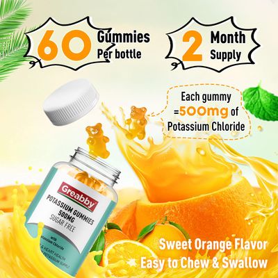 Potassium Gummies, Potassium Chloride 500mg for Adults, Sugar-Free Potassium Supplement, Muscle Relief Heart Health for Women Men, Electrolyte Balance, Efficient Potassium Supply, 60 Servings