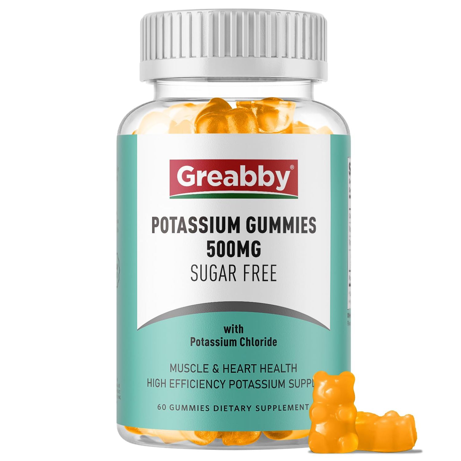 Potassium Gummies, Potassium Chloride 500mg for Adults, Sugar-Free Potassium Supplement, Muscle Relief Heart Health for Women Men, Electrolyte Balance, Efficient Potassium Supply, 60 Servings