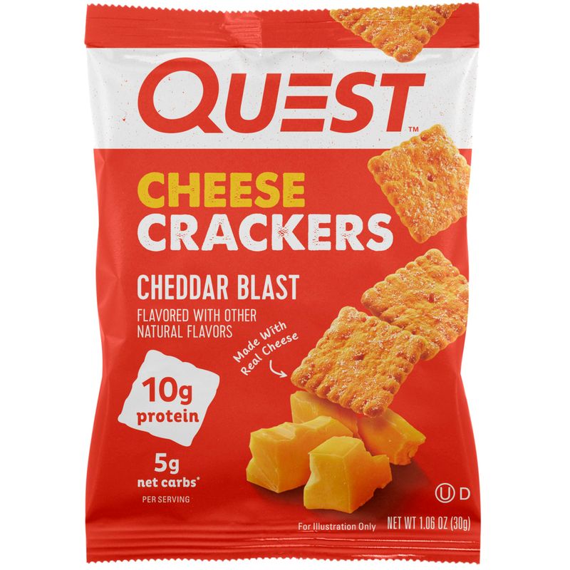 Quest Nutrition Cheese Crackers, Cheddar Blast, 10g Protein, 5g Net Carbs, 1g Sugar, Made with Real Cheese, 12 Packs (1.06 oz bags)
