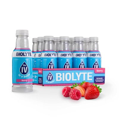 BIOLYTE Electrolyte Drink - Hydration Drink, Medical-Grade Flavored Water with Electrolytes, Sports Drinks, Liquid Energy Rehydration, IV in a Bottle - Berry, 16 Fl Oz (12 Pack)