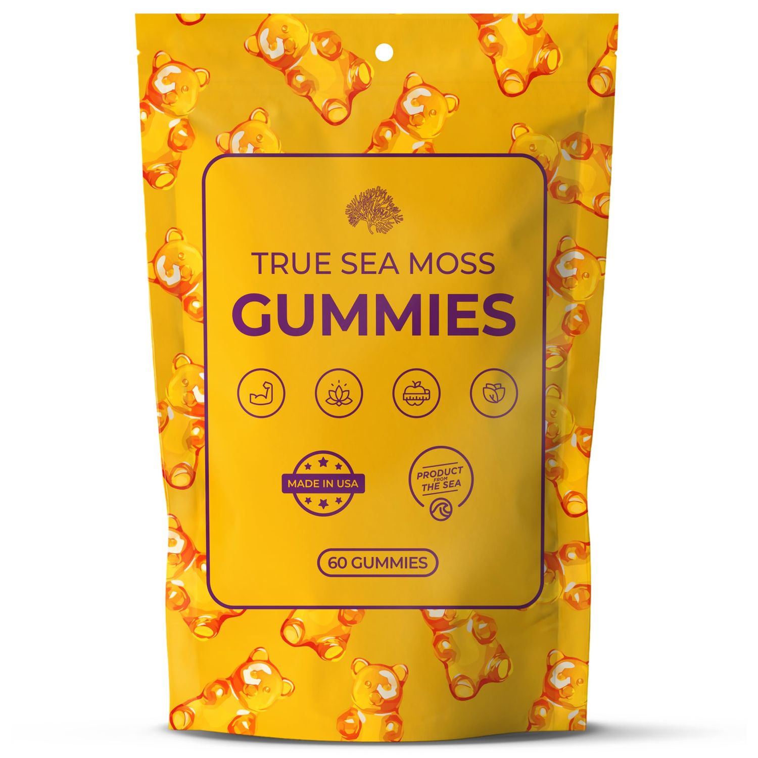 TrueSeaMoss Sea Moss Gummies for Women, Kids Men with Bladderwrack, Burdock Root Magnesium - 60 Vegan Gummies
