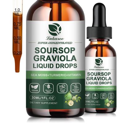 Soursop Graviola Leaf Extract Liquid Drop Plus Pure Botanical Sea Moss for Cell Support Regeneration, Immunity, Liver, Zzz Antioxidant - Soursop Bitters Liquid, 1Month Supply, 1 Fl Oz