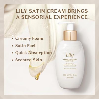 O Boticrio Lily Satin Cream Cleanser, Moisturizing Bath Time with Hydration and Luxurious Fragrance, 8.4 Ounce (250ml)