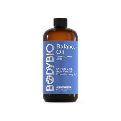 BodyBio Balance Oil - Essential Fatty Acids Omega 3 6 - Cold Pressed, Vegan, Organic Safflower and Flax Seed Oil Blend for Brain Mood Support and Cellular Health, 16 oz