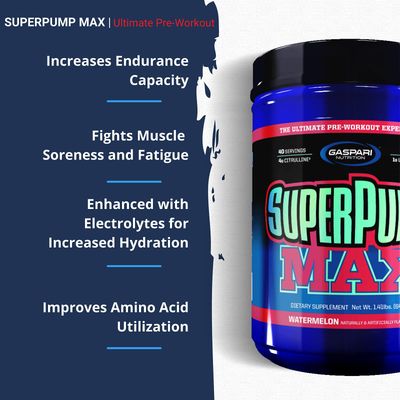 Gaspari Nutrition SuperPump MAX, The Ultimate Pre Workout Powder, Sustained Energy Preworkout, Nitric Oxide Booster, Muscle Growth, Recovery Replenishes Electrolytes (Watermelon)