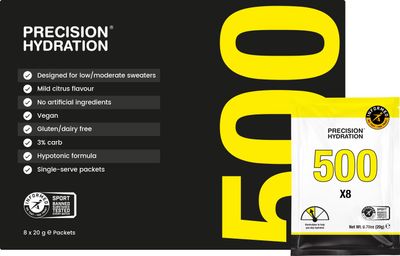 Precision Hydration Electrolyte Drink Mix - No Artificial Ingredients, Multi Strength Electrolyte Powders - Individual Waterproof Servings - GlutenDairy Free (500mgL - Yellow Packet, Pack of 8)