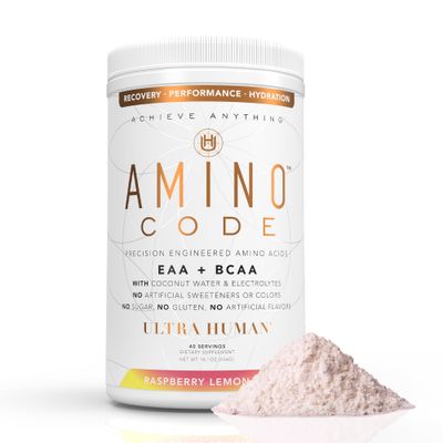 Ultra Human Amino Code Essential Amino Acids BCAAs Coconut Water Electrolytes Fast Hydration Workout Recovery Amino Energy Powder Drink Clean Formula, 40 Servings - Raspberry Lemonade