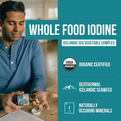 Organic Iodine Supplement from Sea Vegetable Complex, Whole Food Raw Form - Iodine Plus Trace Mineral Complex - Contains Purest Icelandic Sea Kelp, Irish Moss Bladderwrack (250 mcg)