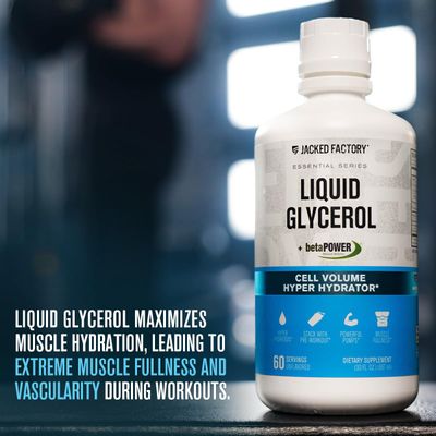 Jacked Factory Liquid Glycerol Cell Volume Hyper Hydrator - Pump Pre Workout with Vegan Glycerol, BetaPower, Electrolytes for Hydration, Muscle Pumps, Strength - 60 Servings, Unflavored