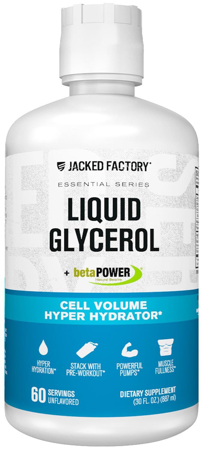 Jacked Factory Liquid Glycerol Cell Volume Hyper Hydrator - Pump Pre Workout with Vegan Glycerol, BetaPower, Electrolytes for Hydration, Muscle Pumps, Strength - 60 Servings, Unflavored