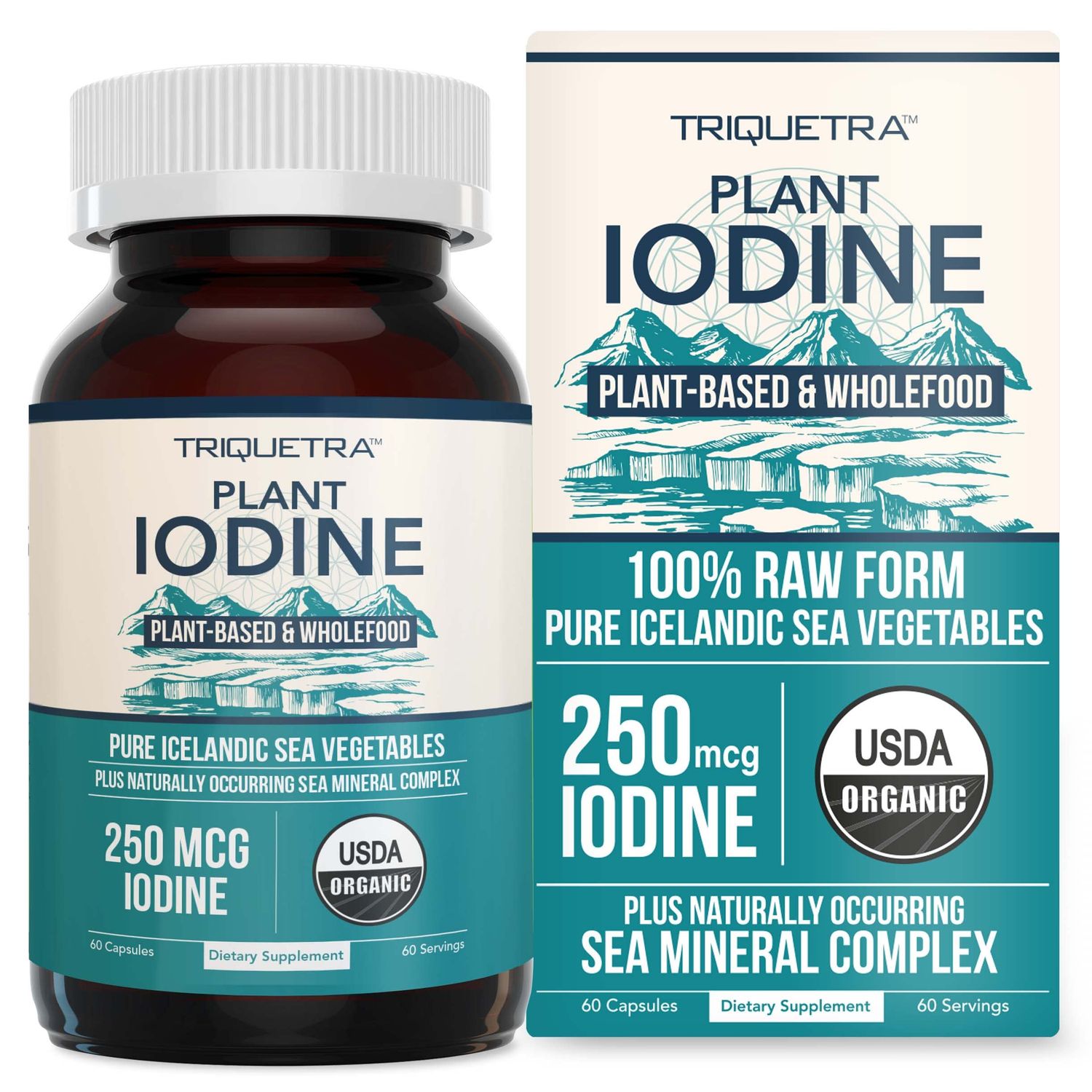 Organic Iodine Supplement from Sea Vegetable Complex, Whole Food Raw Form - Iodine Plus Trace Mineral Complex - Contains Purest Icelandic Sea Kelp, Irish Moss Bladderwrack (250 mcg)