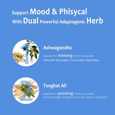 Ashwagandha 10000mg Tongkat Ali 40000mg Supplement with Multivitamin D3 K2 - Men's Health Stress, Mood, Energy, Endurance Support - Ashwagandha Capsules Tongkat Ali for Men USA - 60 Count
