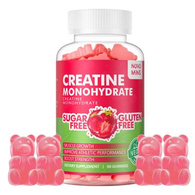 Novomins Creatine Monohydrate Gummies 5000mg for Men Women, Chewables Creatine Monohydrate for Muscle Strength, Muscle Builder, Energy Boost, Pre-Workout Supplement(90 Count)-Strawberry Flavor