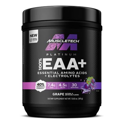MuscleTech Platinum Essential Amino Acids Supplement with Electrolytes, Grape - Pre-Workout Powder for Energy, Muscle Growth Strength Builder - EAA Complex for Men Women - 30 Servings