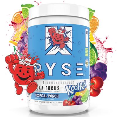 Ryse BCAA Focus Powder - Kool-Aid Tropical Punch - BCAA Supplement with Electrolytes, Natural Caffeine Cognizin Supports for Hydration, Recovery, Energy, and Focus for Men Women - 30 Servings