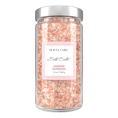 Olivia Care Pink Himalayan Bath Salts Exfoliate, Heal, Rejuvenate, Cleansing Soothes Skin Made with Natural Ingredients. Fresh Fragrance - 12 OZ (Jasmine Gardenia, 1 Pack)
