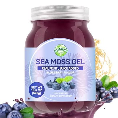 Sea Moss Gel, 18.5OZ Organic Raw Flavored Irish Seamoss Gel Immune and Digestive Support Vitamin Mineral Antioxidant Supplements, Blueberry