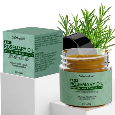 Rosemary Oil For Hair Growth,100 Raw 3 In1 Hair Serum,Rosemary OilBatana OilCastor Oil,Natural Organic Hair Growth Oil For Thin Hair Eyebrows Beard Scalp Care,Minimize Split Ends(2.12oz60g)