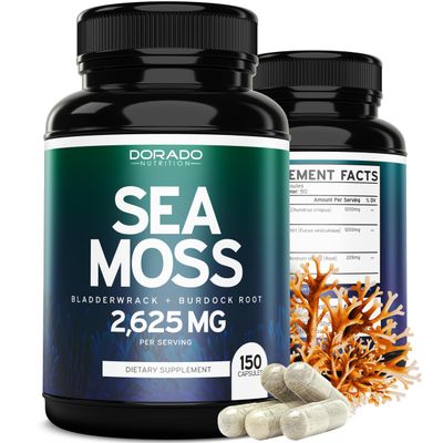 Irish Sea Moss Capsules 2,625mg (150 Capsules) with Bladderwrack Burdock Root - Raw Seamoss Pills for Thyroid, Energy, Immune Support - Third Party Tested, No Fillers, Vegan Safe, Made in USA