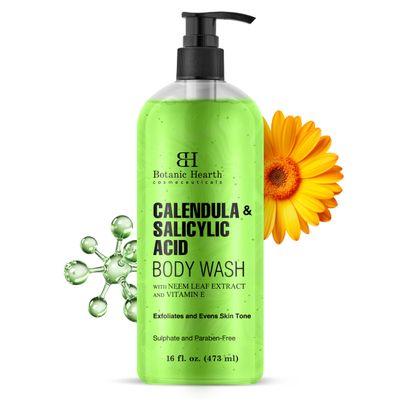 Botanic Hearth Calendula Salicylic Acid Body Wash - Exfoliating Body Cleanser with Neem Leaf Extract Vitamin E - Sulfate Paraben-Free - 16 fl. oz.
