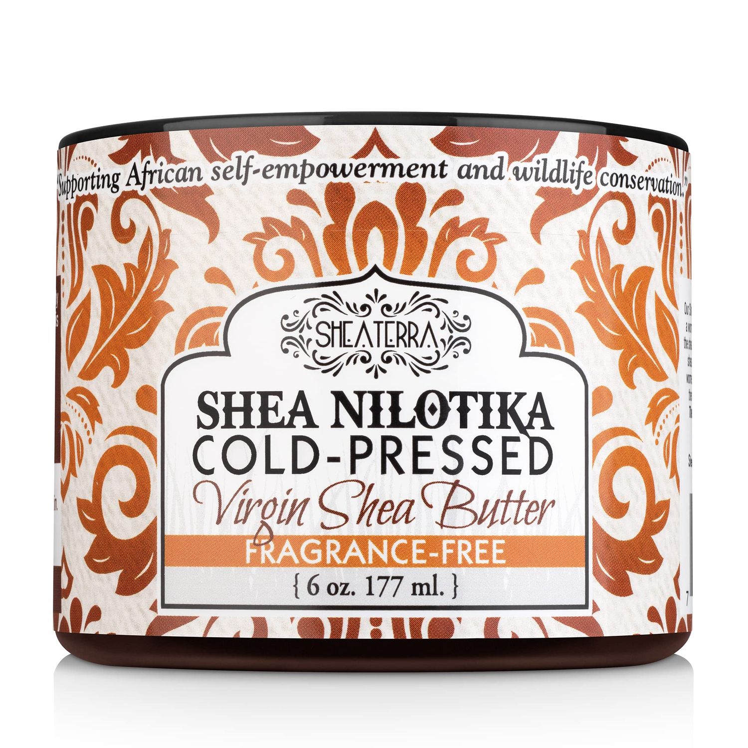 Shea Terra Organics 100 Organic Cold-Pressed Virgin Shea Butter - Fragrance-Free Natural Anti-Aging Daily Skin, Nails Hair Cream to Soften Dry Skin, Reduce Wrinkles Stretch Marks - 6 oz
