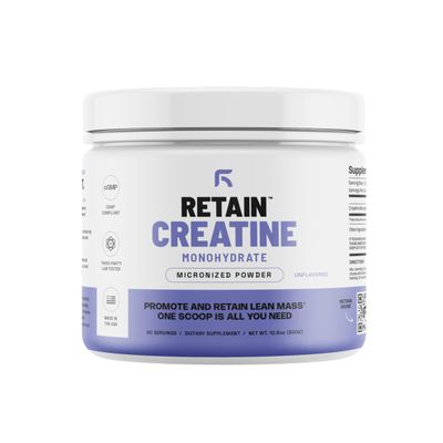 RETAIN Creatine Monohydrate Powder (60 Serv) - 100 Micronized High Absorption Creatine Monohydrate, Lean Muscle Mass Recovery