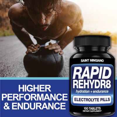 Saint Mingiano Rapid Rehydr8 Electrolyte Pills 100 Capsules - Hydration Pills Aid in The Prevention of Cramping and Supports Muscle Endurance and Recovery - 100 Easy to Swallow Capsules