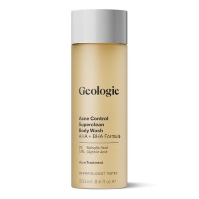 Geologie Acne Control Body Wash Exfoliating AHA BHA Cleanser for Men Women Reduces Bacne Body Breakouts Salicylic Acid Glycolic Acid 8.4 Fl Oz