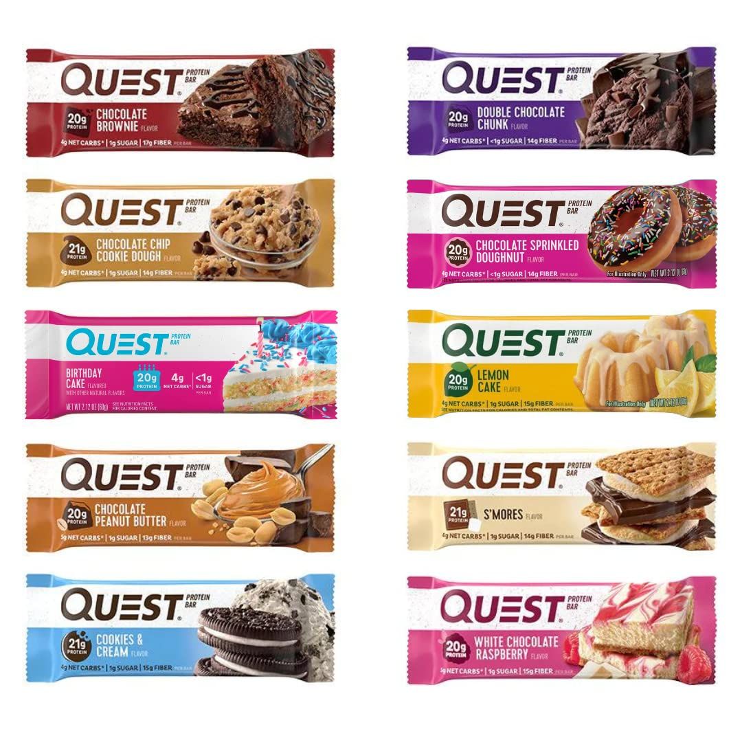 Quest Nutrition Protein Bars, Assorted 10 Flavor Variety Pack - High Protein, Low Carb, Gluten Free, Keto Friendly - 2.12 Oz Bars - 12 Count