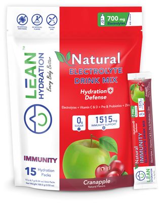 LEAN Hydration Natural Electrolyte Immune Formula - Boost Immunity and Stay Hydrated with Zero Sugar and No Artificial Flavors or Sweeteners 15 ct Packets (Cranapple)