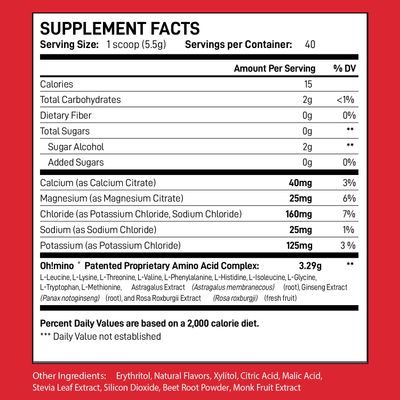 Oh!mino Amino Acids for Muscle Gain - BCAAs Amino Acids Powder Supplement for Pre Post Workout - Non Caffeine, Non Dairy, Vegan, Zero Sugar Net Carbs - 40 Servings (Berry Blast)