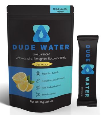 Dude Water Hydration Supplement Mix - Electrolyte Powder Infused with Ashwagandha, Fenugreek, and Essential Vitamins. Replenishes Hydration, Supports Energy, Hormone Health, Strength, and Recovery.