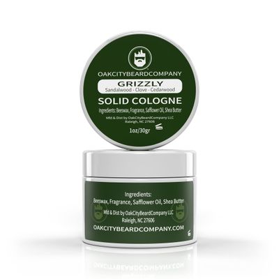 Oak City Beard Company - Grizzly - Solid Cologne - 1 Ounce - Sandalwood - Clove - Cedarwood - Citrus