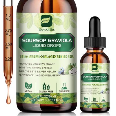Soursop Bitters Liquid Drops, Soursop Graviola Leaf Extract Multivitamin Drops with Sea Moss Black Seed Oil Supplement - Supports Antioxidant, Slowing Cell-Aging, Gut Cleanse, Detox Immunity Health