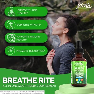 Clean Nutra Mullein Drops for Lungs Organic Chlorophyll Liquid Irish Sea Moss, Spirulina, Licorice, Tart Cherry Lobelia, Motherwort Elderberry Mullein Leaf Extract Tincture Men Women Supplement