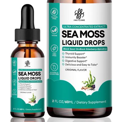 iMATCHME Sea Moss Liquid Drops for Immune System, Gut, Skin Energy, Irish Sea Moss with Black Seed Oil, Spirulina, Black Elderberry, Burdock Root, Bladderwrack, Original Flavor, 2 Fl Oz
