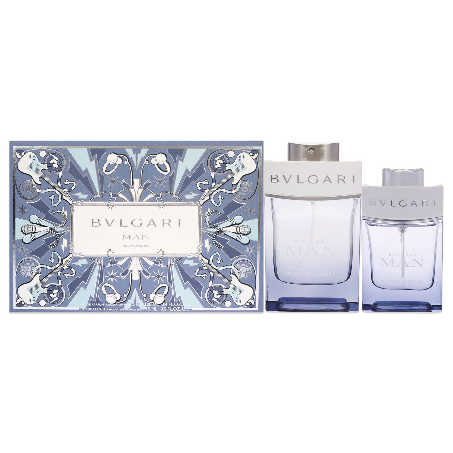 Bvlgari Man Glacial Essence Men 3.4oz EDP Spray, 0.5oz EDP Spray 2 Pc Gift Set