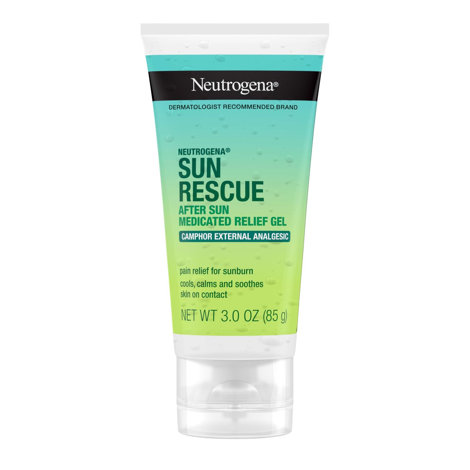 Neutrogena Sun Rescue After Sun Medicated Relief Gel with 0.45 Camphor External Analgesic for Cooling Soothing, Painful Sunburn Itch Relief, Fragrance-Free 3 Oz