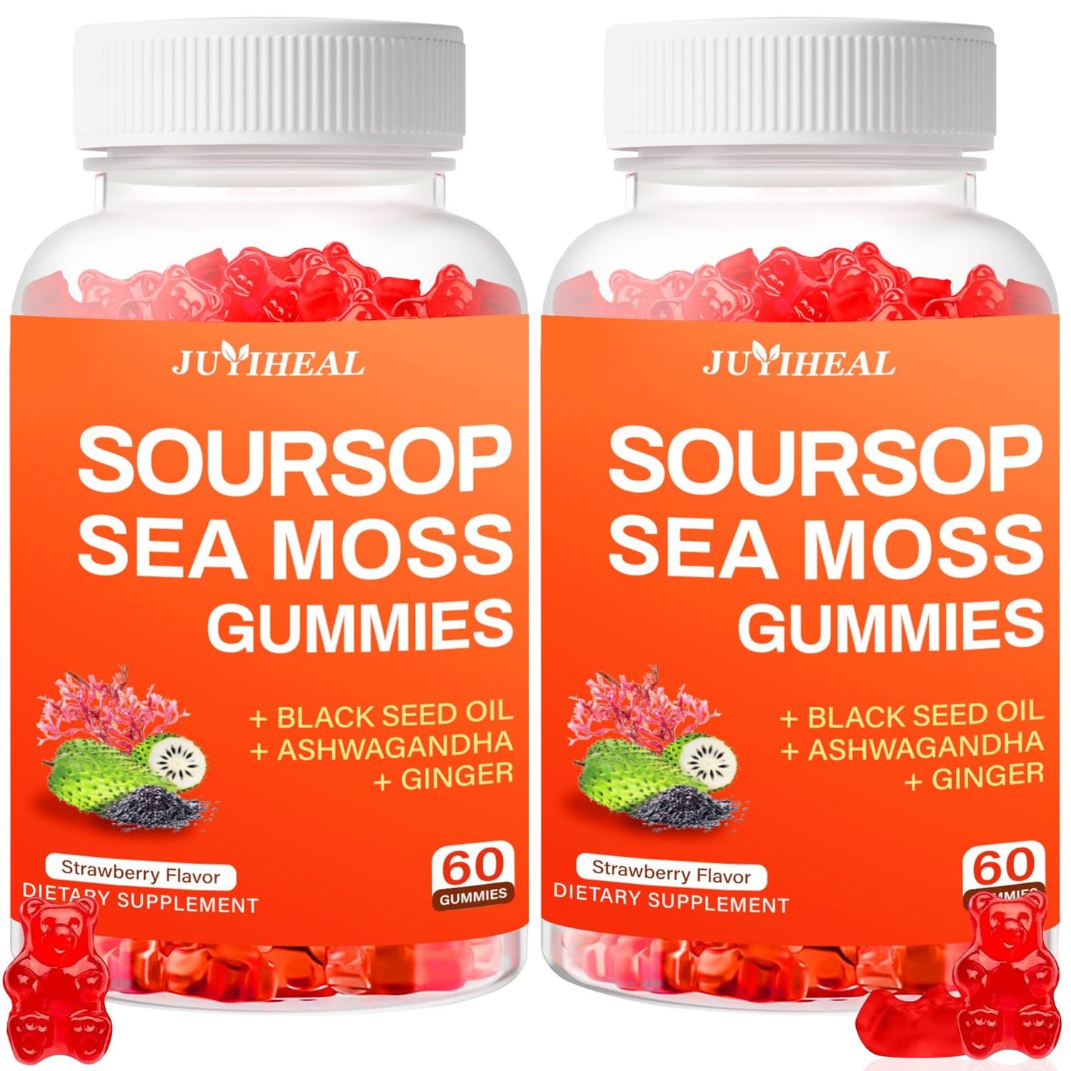 (2 Pack) Soursop Graviola Gummies, Soursop Leaves Extract with Sea Moss, Black Seed Oil, Vitamin C for Cell Support Regeneration, Immunity, Liver and Antioxidant, Gluten Free, Vegan 60 Gummies