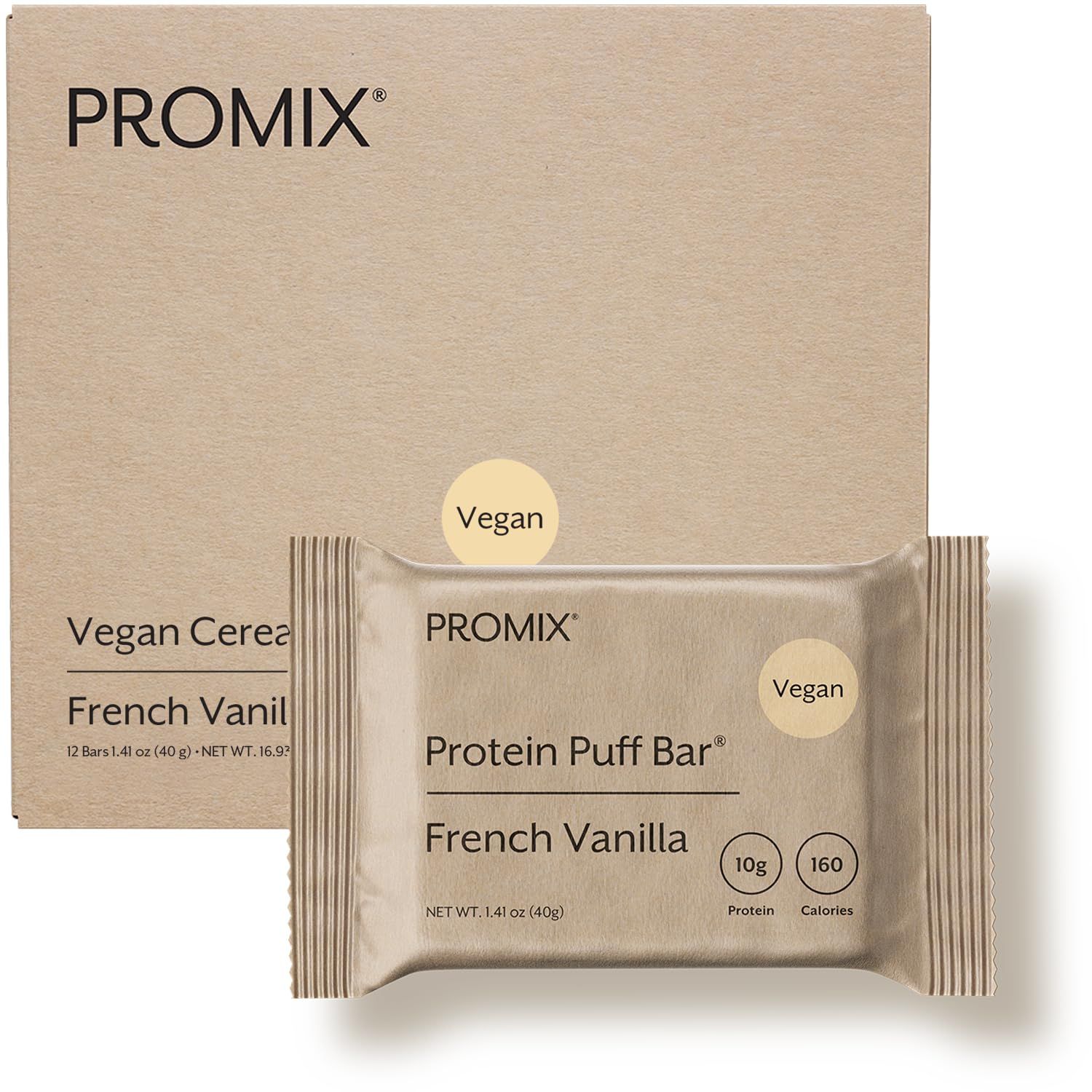 Promix Nutrition Vegan Protein Puff Bars High Protein, Low Calorie Marshmallow Crispy Treat Kosher, Soy Free - French Vanilla