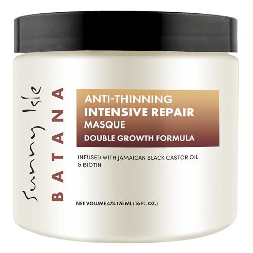 Sunny Isle Batana Anti-Thinning Intensive Repair Masque 16oz Infused with Biotin and Jamaican Black Castor Oil Double Growth Formula